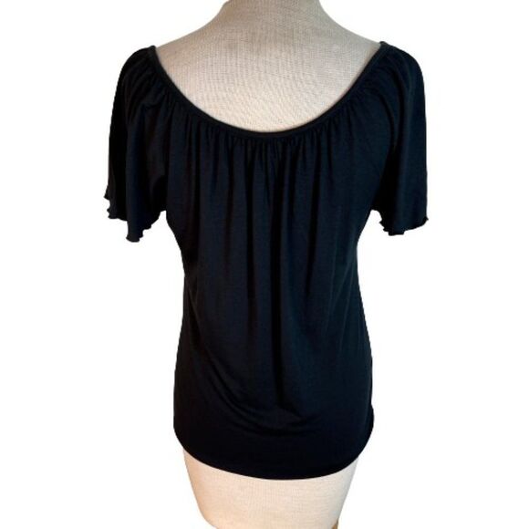 Michael Kors Ruffled Knit Wide Neck Top Black M Medium - Picture 4 of 6
